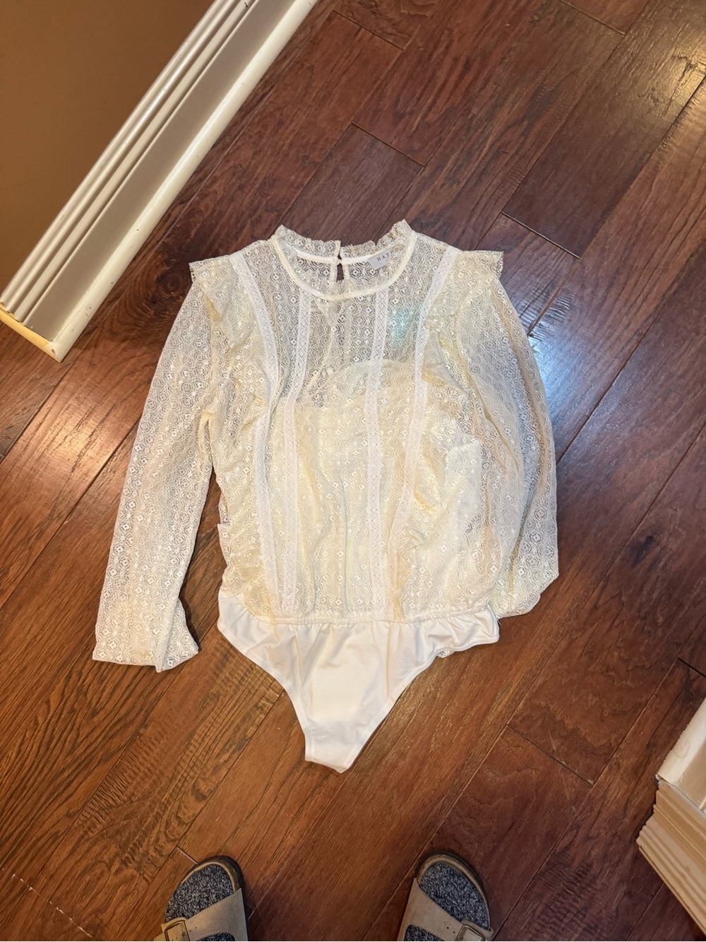 Hayden White Lace Long-Sleeve Bodysuit